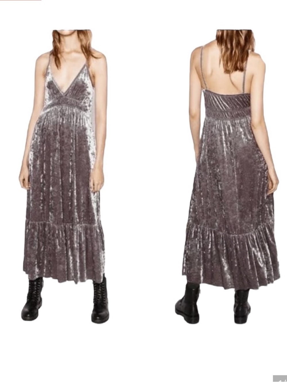 ZARA B Gray Crushed Velvet Maxi Dress Sz S NWT